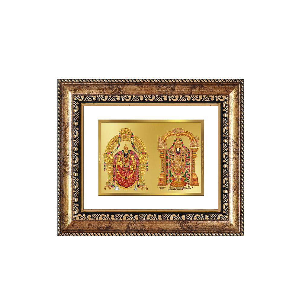 Diviniti 24K Gold Plated Padmavati And Balaji Divine Table Top Frame for Home Mandir & Office Decor | Luxury Spiritual Gift