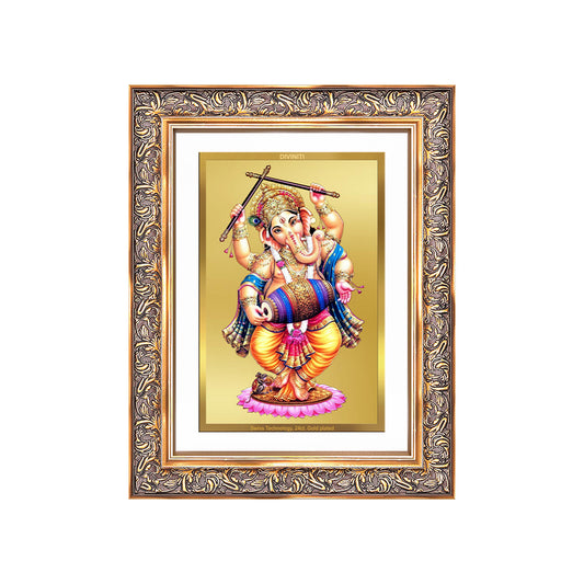 Diviniti 24K Gold Plated Dancing Ganesha (Classic) Divine Wall Frame for Home Mandir & Office Decor | Luxury Spiritual Gift