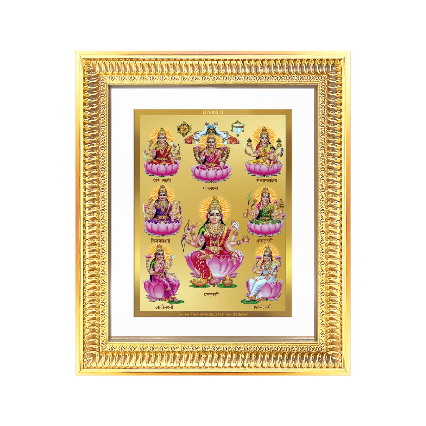 Diviniti 24K Gold Plated Ashtalakshmi Divine Wall Frame for Home Mandir & Office Decor | Luxury Spiritual Gift