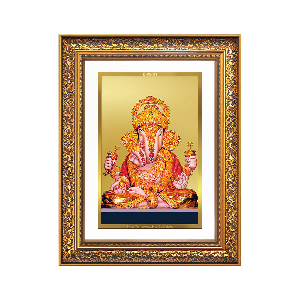 Diviniti 24K Gold Plated Dagadu Ganesha (Classic) Divine Wall Frame for Home Mandir & Office Decor | Luxury Spiritual Gift