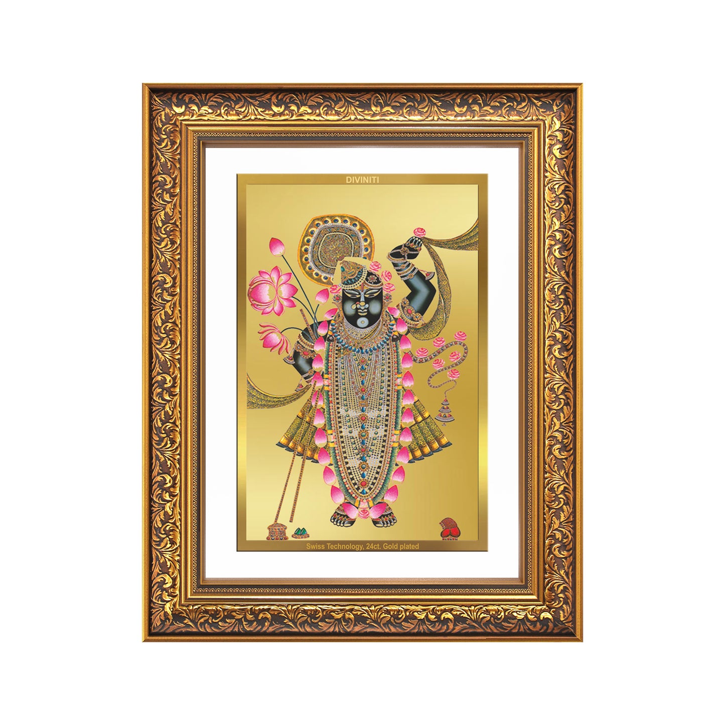 Diviniti 24K Gold Plated Shrinath Ji (Classic) Divine Wall Frame for Home Mandir & Office Decor | Luxury Spiritual Gift