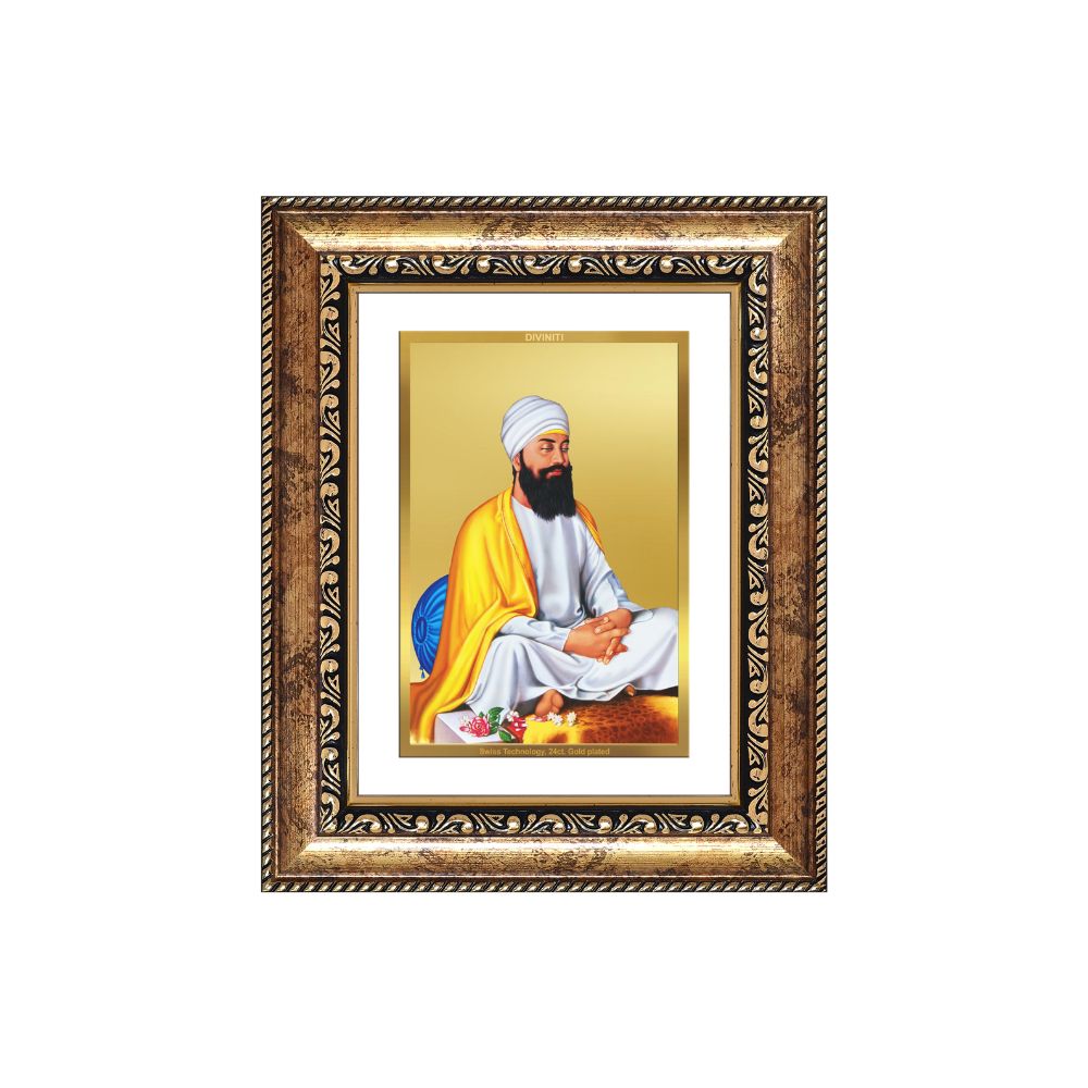 Diviniti 24K Gold Plated Guru Tegh Bahadur Sahib Ji (Classic) Sacred Sikh Wall and Table Top Frame for Home Decor & Office Ambiance | Premium Spiritual Gift