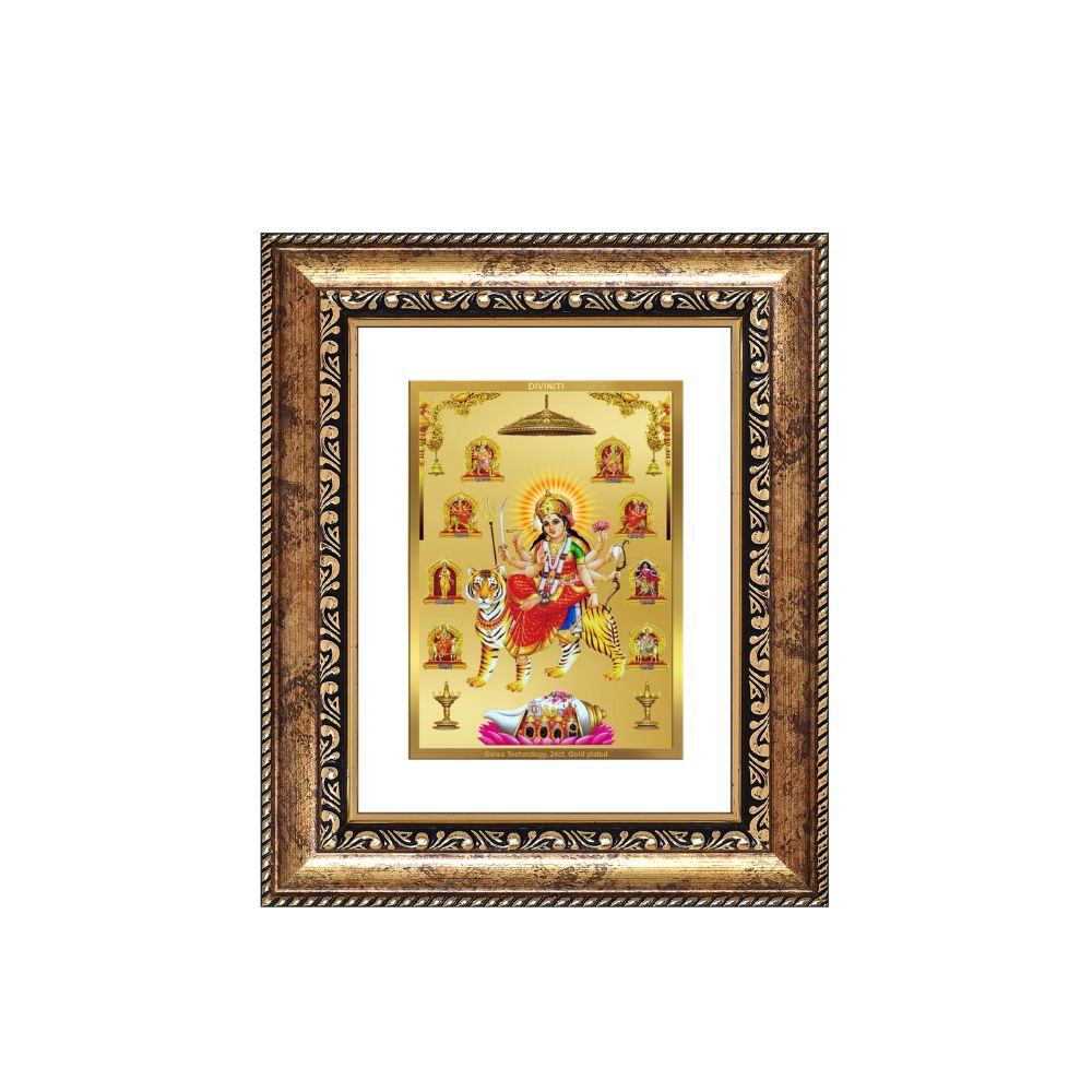 Diviniti 24K Gold Plated Nav Durga Divine Table Top Frame for Home Mandir & Office Decor | Luxury Spiritual Gift
