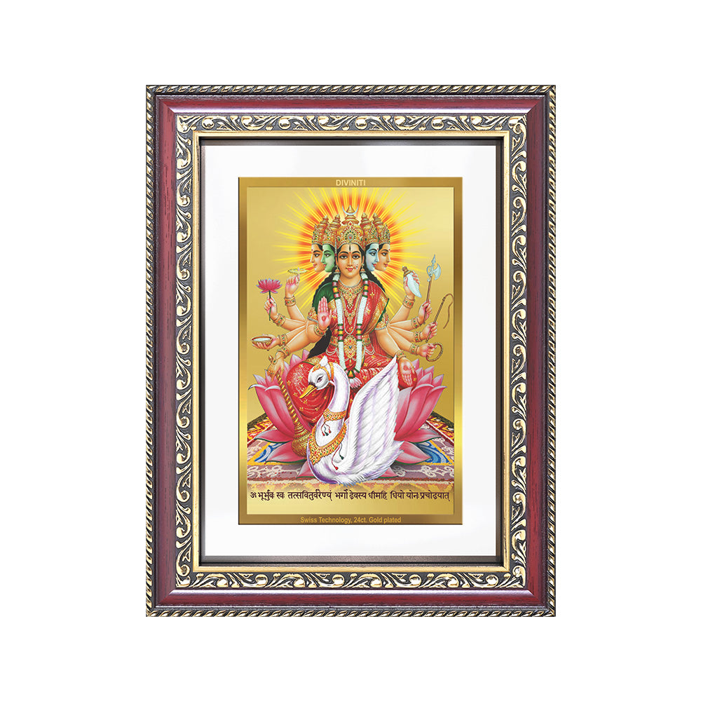 Diviniti 24K Gold Plated Gayatri Maa (Classic) Divine Wall Frame for Home Mandir & Office Decor | Luxury Spiritual Gift