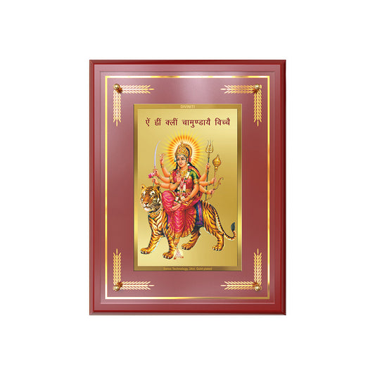 Diviniti 24K Gold Plated Durga Mata with Mantra Wall Hanging Photo Frame | Strength, Protection & Divine Grace