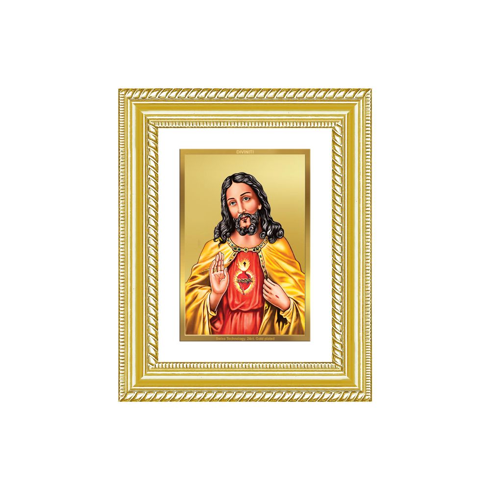 Diviniti 24K Gold Plated Jesus Christ (Classic) Divine Wall and Table Top Frame for Home Mandir & Office Decor | Luxury Spiritual Gift