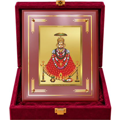 24K Gold-Plated Lord Khatu Shyam Ji MDF Frame | Premium Gift Box | 27x35 CM