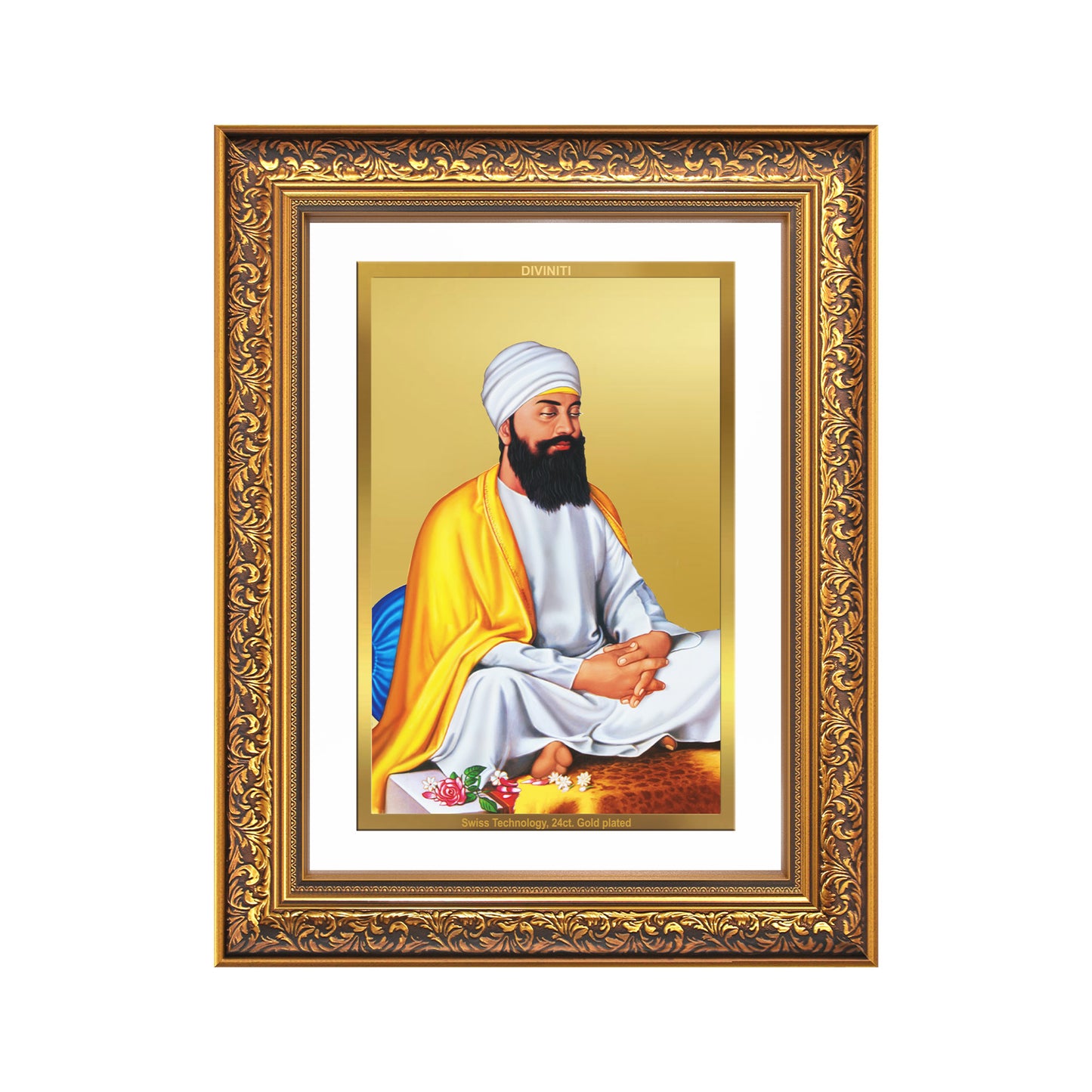 Diviniti 24K Gold Plated Guru Tegh Bahadur Sahib Ji (Classic) Sacred Sikh Wall Frame for Home Decor & Office Ambiance | Premium Spiritual Gift