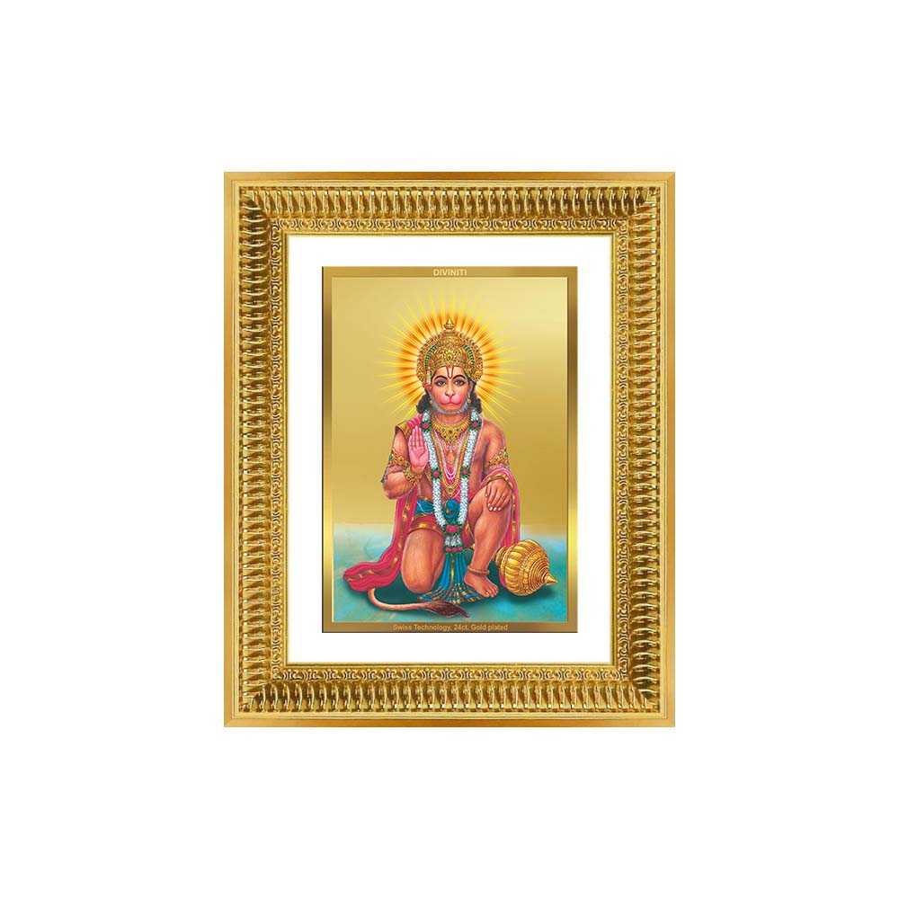 Diviniti 24K Gold Plated Ashirwad Hanuman (Classic) Divine Wall Frame for Home Mandir & Office Decor | Luxury Spiritual Gift