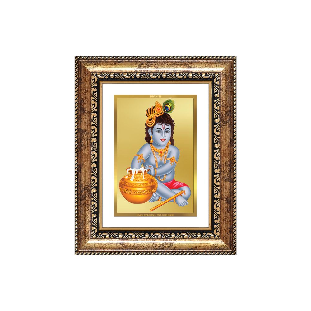 Diviniti 24K Gold Plated Bal Gopal Divine Wall and Table Top Frame for Home Mandir & Office Decor | Luxury Spiritual Gift