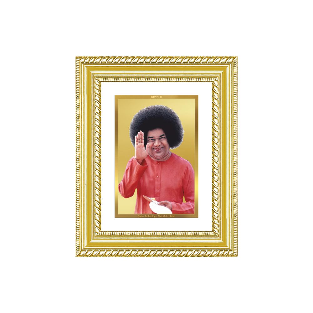 Diviniti 24K Gold Plated Satya Sai Baba (Classic) Divine Wall and Table Top Frame for Home Mandir & Office Decor | Luxury Spiritual Gift