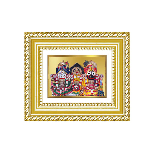 Diviniti 24K Gold Plated Jagannath Subhadra Balabhadra Divine Table Top Frame for Home Mandir & Office Decor | Luxury Spiritual Gift