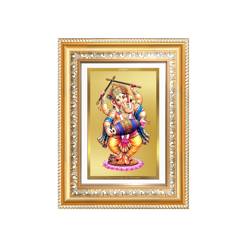 Diviniti 24K Gold Plated Dancing Ganesha (Classic) Divine Wall Frame for Home Mandir & Office Decor | Luxury Spiritual Gift
