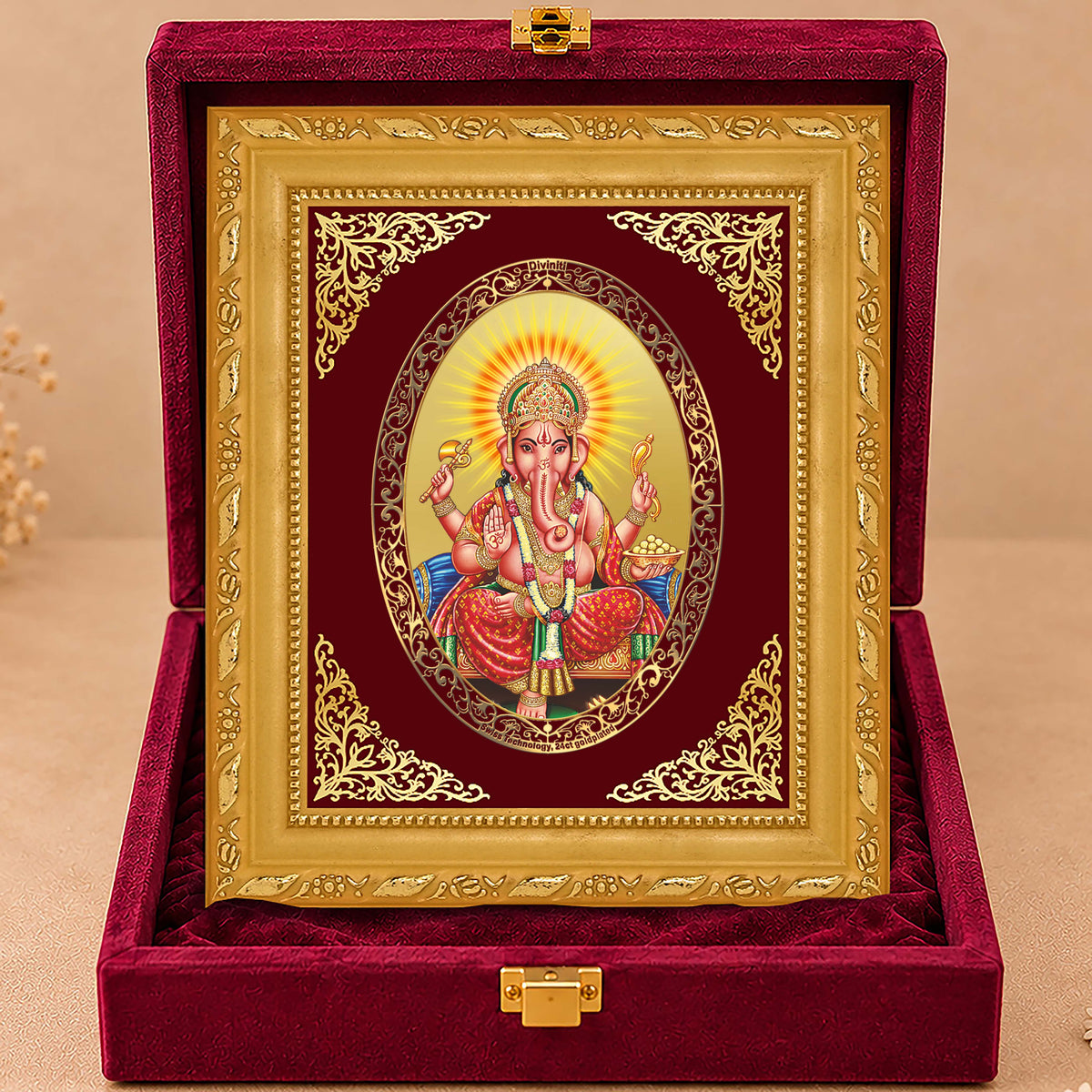 24K Gold-Plated Lord Ganesha Frame | Premium Gift Box | 21.5x17.5 CM