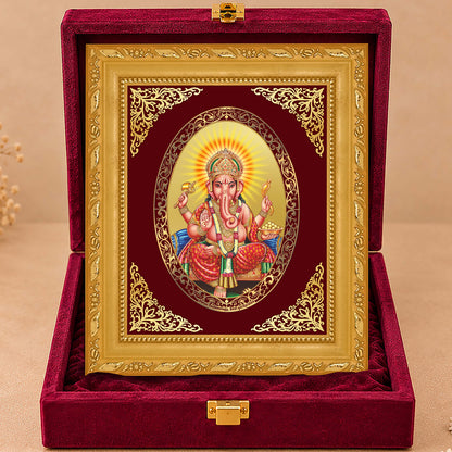 24K Gold-Plated Lord Ganesha Frame | Premium Gift Box | 21.5x17.5 CM