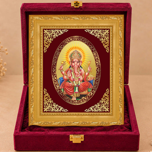 24K Gold-Plated Lord Ganesha Frame | Premium Gift Box | 21.5x17.5 CM
