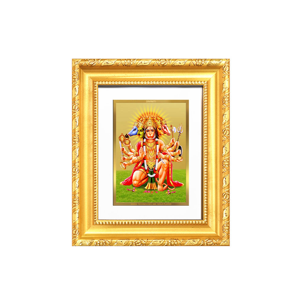 Diviniti 24K Gold Plated Panchmukhi Hanuman |Divine Table Top Frame for Home Mandir & Office Decor | Luxury Spiritual Gift