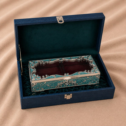 Diviniti German Silver Decorative 2-in-1 Box | Premium Turquoise Wedding & Festive Gift Box