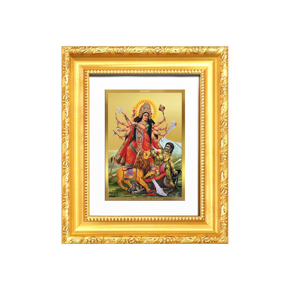 Diviniti 24K Gold Plated Durga - Mahishasura Mardini |Divine Table Top Frame for Home Mandir & Office Decor | Luxury Spiritual Gift