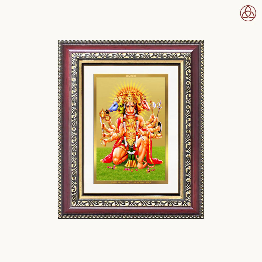 Panchmukhi Hanuman | Five-Faced Hanuman Wall & Tabletop Photo Frame in 24K Gold Plated Foil