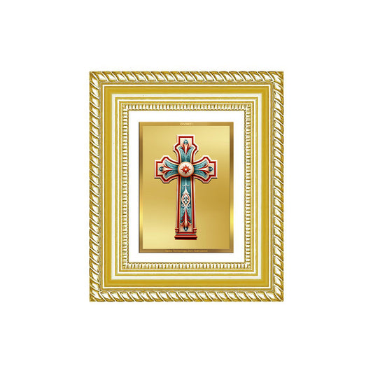 Diviniti 24K Gold Plated Holy Cross Divine Table Top Frame for Home Mandir & Office Decor | Luxury Spiritual Gift