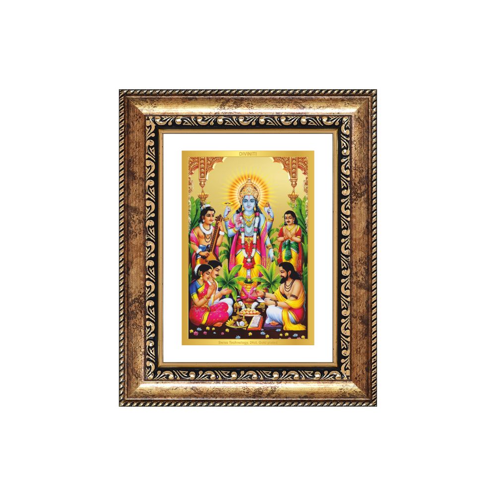 Diviniti 24K Gold Plated Satyanarayan (Classic) Divine Wall and Table Top Frame for Home Mandir & Office Decor | Luxury Spiritual Gift