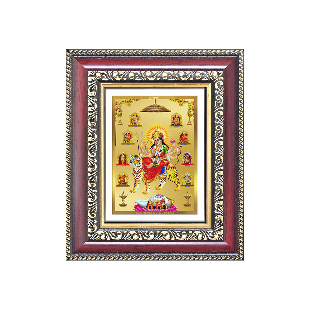 Diviniti 24K Gold Plated Nav Durga (Classic) Divine Table Top Frame for Home Mandir & Office Decor | Luxury Spiritual Gift
