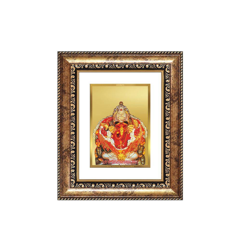 Diviniti 24K Gold Plated Siddhi Vinayak Divine Table Top Frame for Home Mandir & Office Decor | Luxury Spiritual Gift