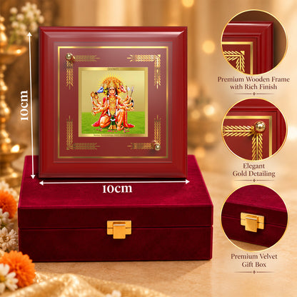 24K Gold-Plated Panchmukhi Hanuman MDF Frame | Premium Gift Box | 10x10 CM