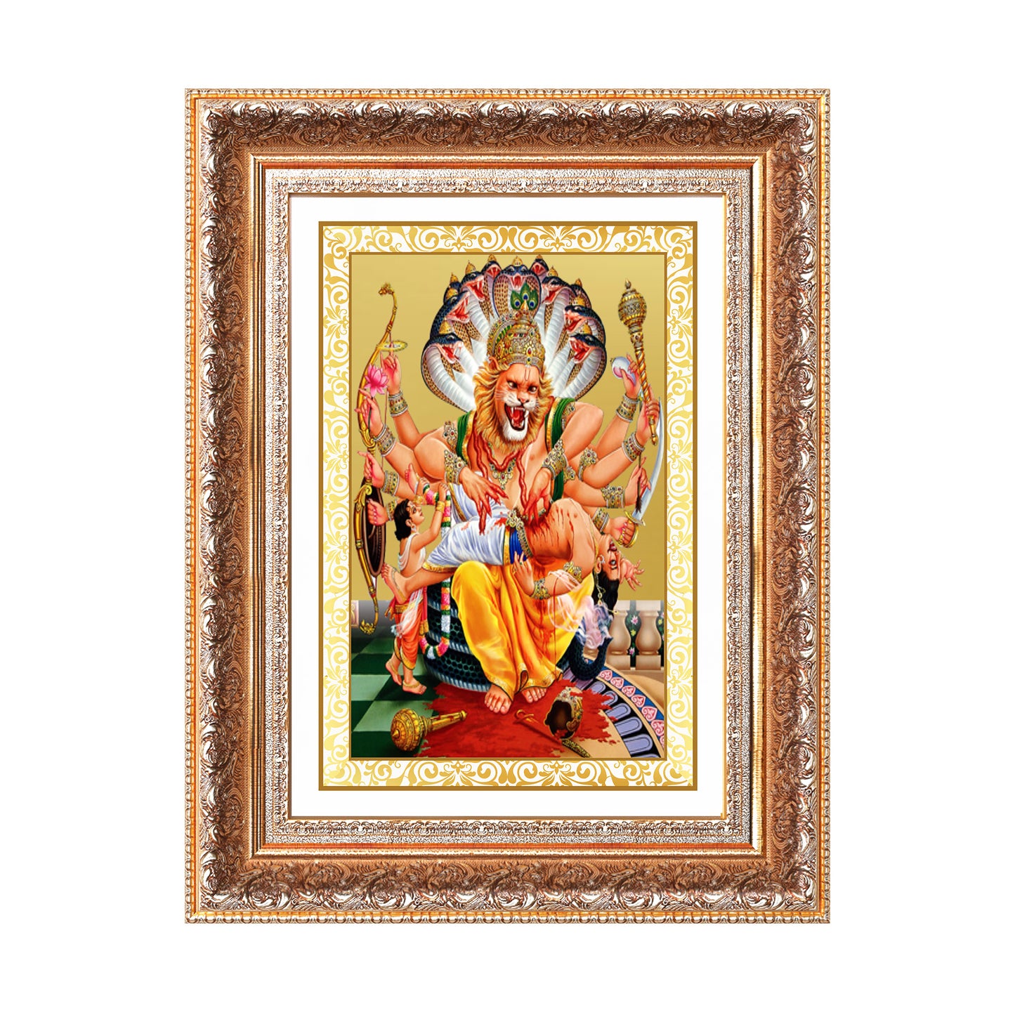 Lord Narasimha | The Fierce Protector Wall Photo Frame in 24K Gold Plated Foil