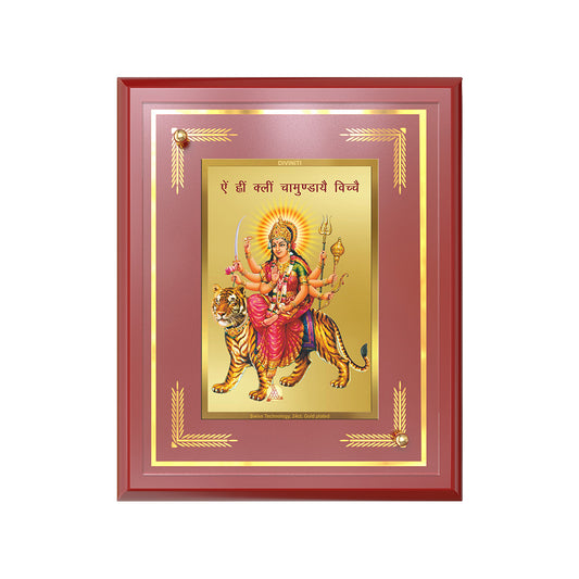 Diviniti 24K Gold Plated Durga Mata with Mantra Blessing Tabletop Photo Frame | Strength, Protection & Divine Grace