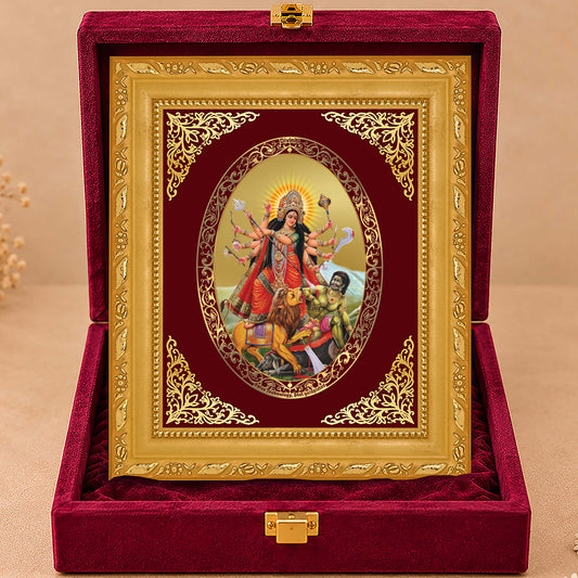 24K Gold-Plated Durga Mahishasura Mardini Frame | Premium Gift Box | 21.5x17.5 CM