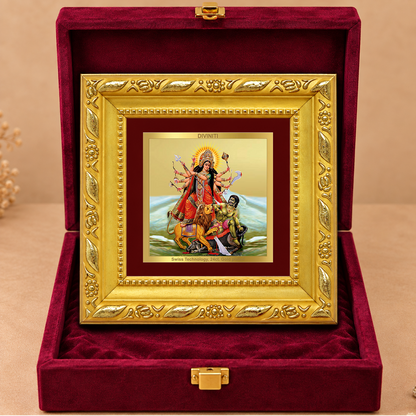 24K Gold-Plated Durga Mahishasura Mardini Frame | Premium Gift Box | 10x10 CM
