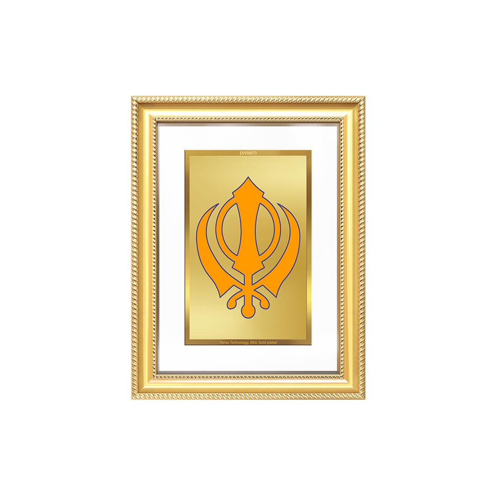 Diviniti 24K Gold Plated Khanda Sahib (Classic) Divine Wall Frame for Home Mandir & Office Decor | Luxury Spiritual Gift