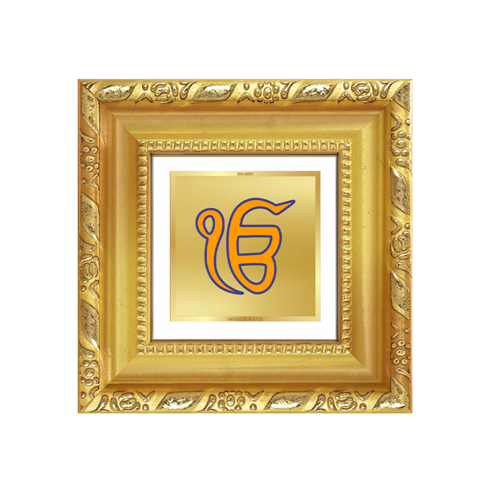 Diviniti Ik Onkar Tabletop Photo Frame in 24K Gold Plated Foil – Divine Unity, Peace & Eternal Truth – DG103S1A (10x10 CM)