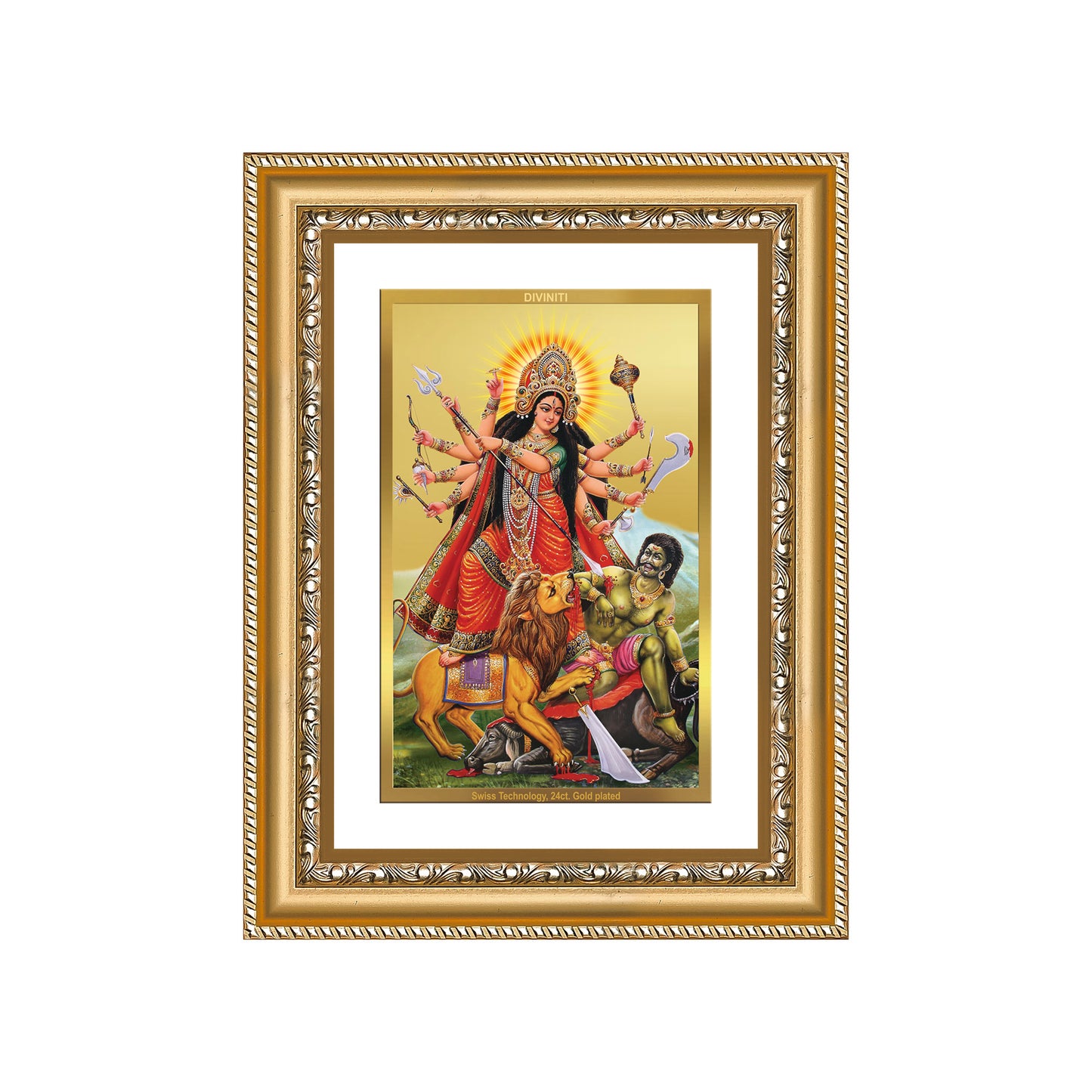 Diviniti 24K Gold Plated Durga - Mahishasura Mardini (Classic) Divine Wall Frame for Home Mandir & Office Decor | Luxury Spiritual Gift