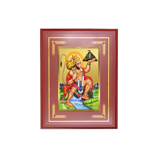 Diviniti 24K Gold Plated Hanuman with Mountain Blessing Tabletop Photo Frame | Strength, Devotion & Divine Power
