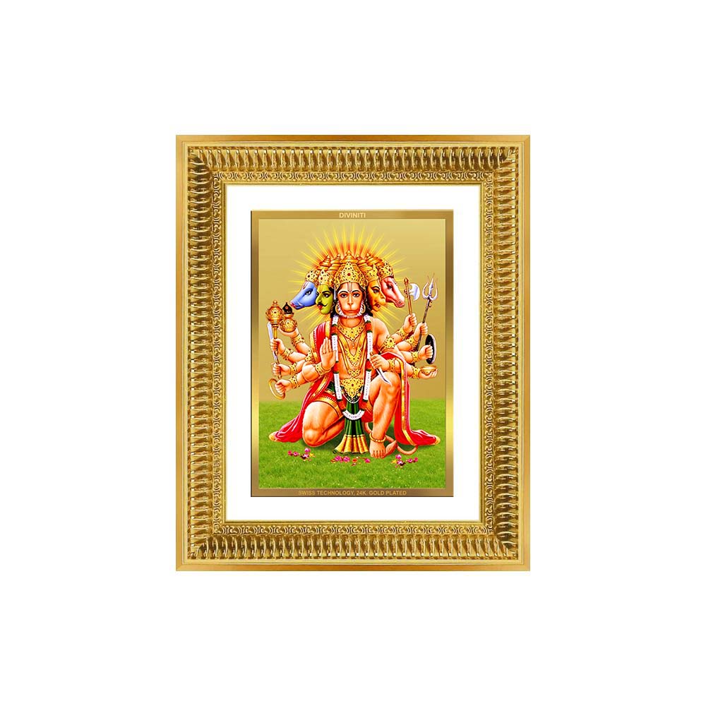 Diviniti 24K Gold Plated Panchmukhi Hanuman (Classic) Divine Wall Frame for Home Mandir & Office Decor | Luxury Spiritual Gift