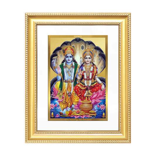 Diviniti 24K Gold Plated Vishnu Lakshmi (Classic) Divine Wall Frame for Home Mandir & Office Decor | Luxury Spiritual Gift