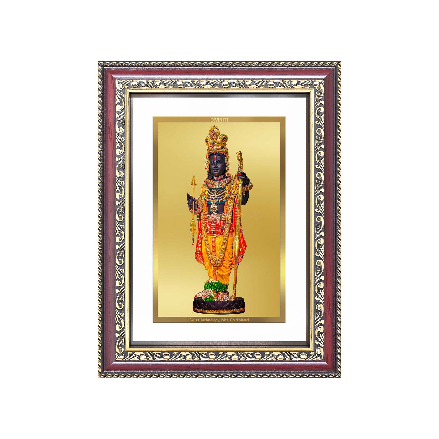 Diviniti 24K Gold Plated Ram Lalla With Arch (Classic) Divine Wall Frame for Home Mandir & Office Decor | Luxury Spiritual Gift