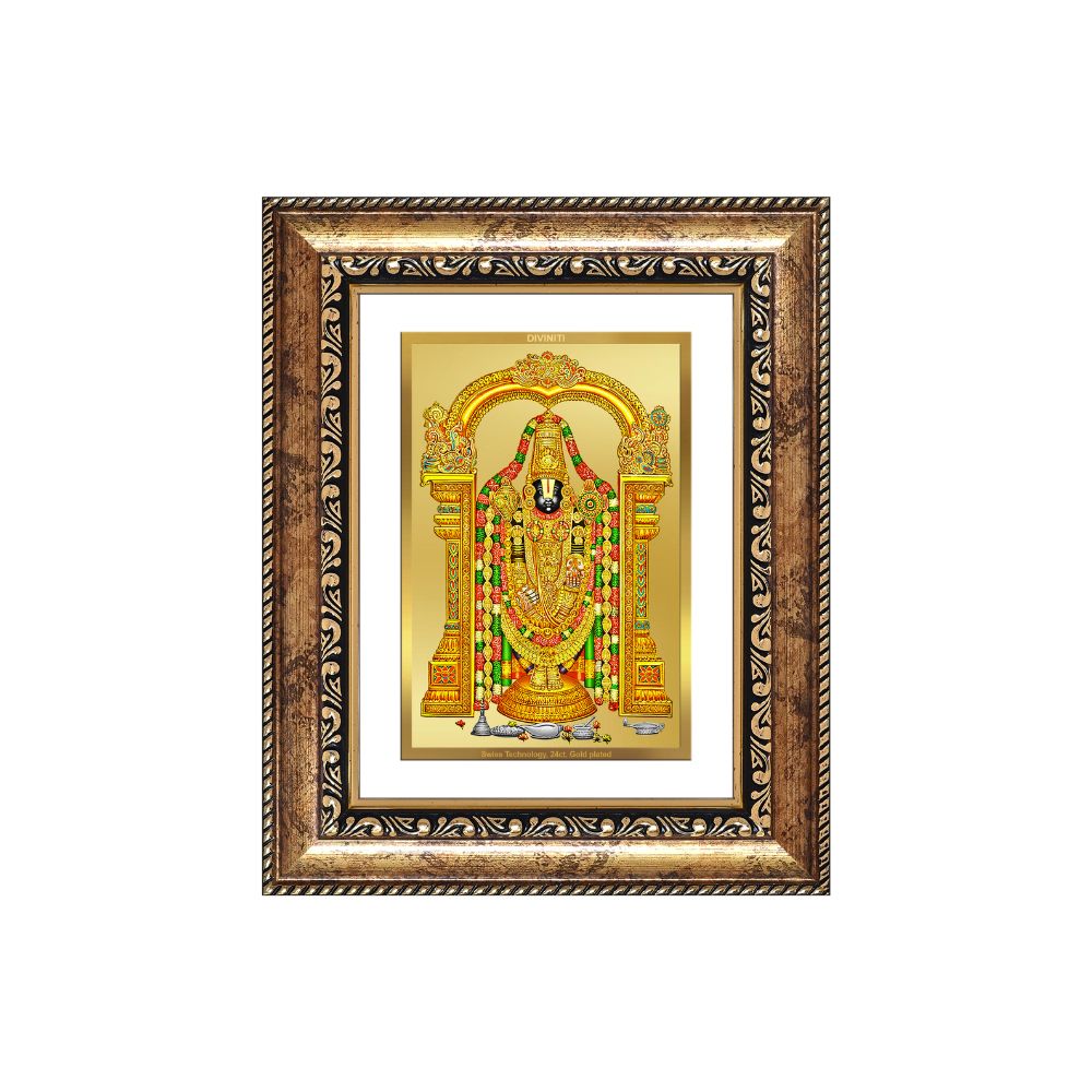 Diviniti 24K Gold Plated Tirupati Balaji Divine Wall and Table Top Frame for Home Mandir & Office Decor | Luxury Spiritual Gift