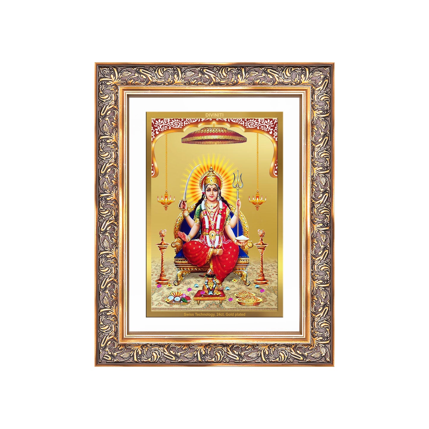 Diviniti 24K Gold Plated Santoshi Mata (Classic) Divine Wall Frame for Home Mandir & Office Decor | Luxury Spiritual Gift