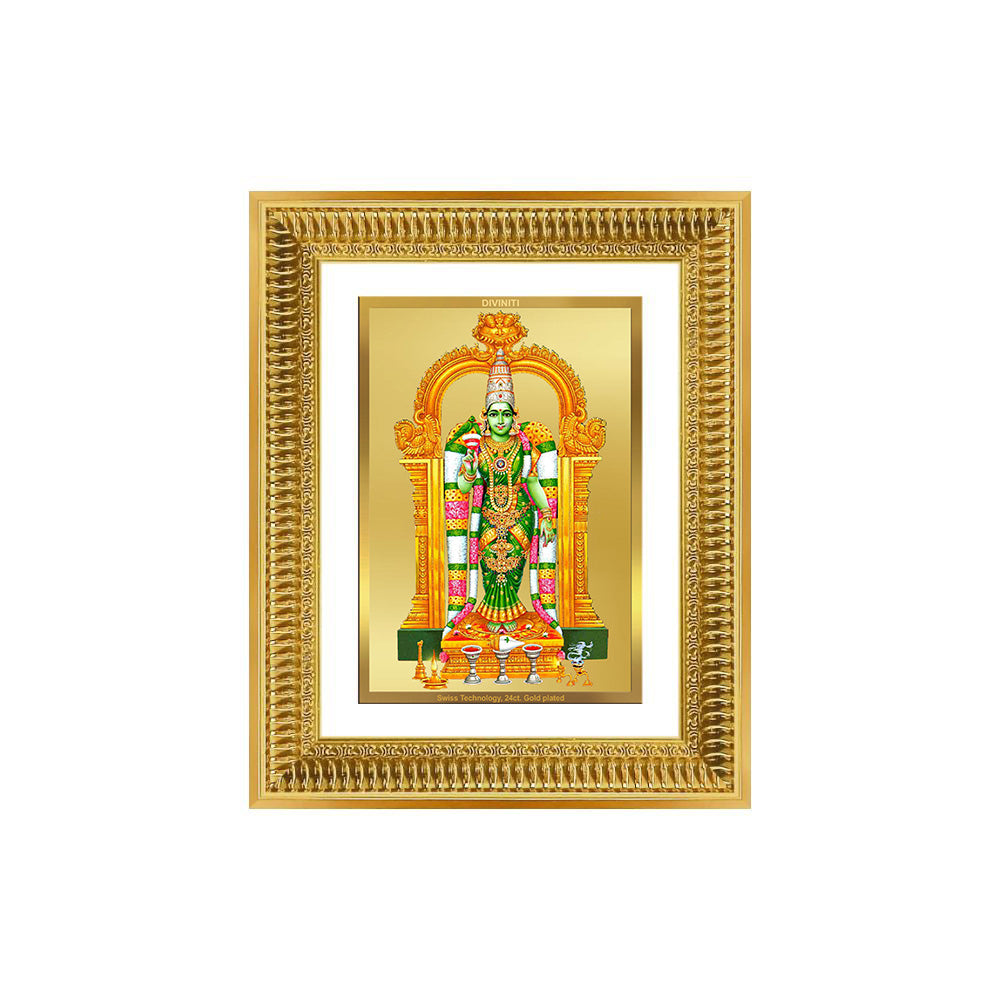 Diviniti 24K Gold Plated Meenakshi Amman (Classic) Divine Wall Frame for Home Mandir & Office Decor | Luxury Spiritual Gift