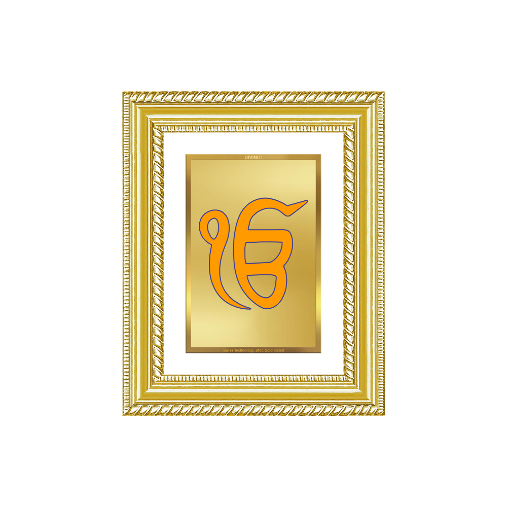 Diviniti 24K Gold Plated Ik Omkar (Classic) Divine Wall and Table Top Frame for Home Mandir & Office Decor | Luxury Spiritual Gift