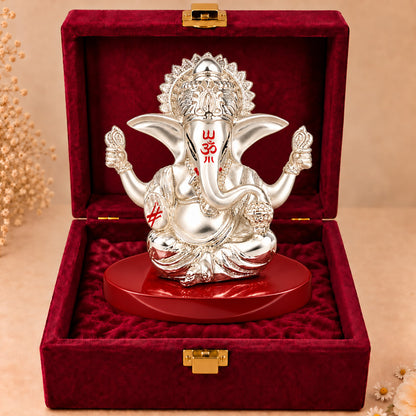 DIVINITI 999 Silver-Plated 4-Hand Ganesha Idol | Car & Home Décor | Gift Box | 8x8 CM