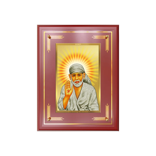 Diviniti 24K Gold Plated Sai Baba Blessing Pose Tabletop Photo Frame | Faith, Peace & Divine Grace