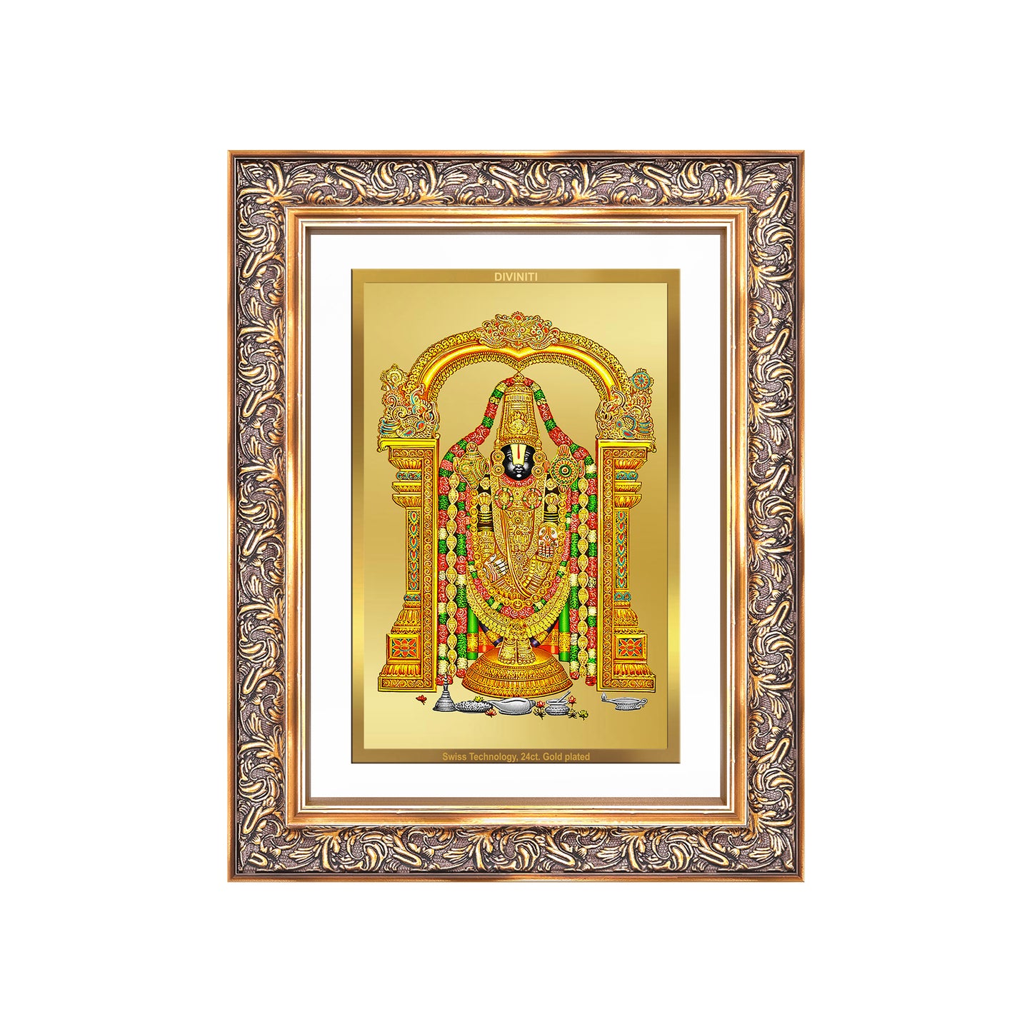 Diviniti 24K Gold Plated Tirupati Balaji Divine Wall Frame for Home Mandir & Office Decor | Luxury Spiritual Gift