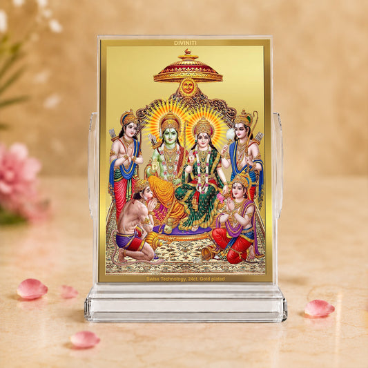 24K Gold-Plated Ram Darbar Acrylic Car Dashboard Frame | 11x7 CM