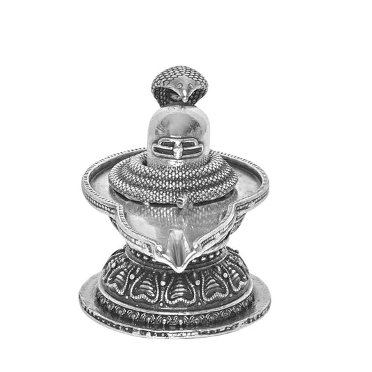 Diviniti 925 Pure Silver Shiv Ling Idol Statue Authentic Spiritual Worship and Meditation for Home Office Décor, Tabletop, Puja Room Gift (5x8.8 CM, 88g)