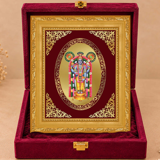 24K Gold-Plated Lord Guruvayurappan Frame | Premium Gift Box | 21.5x17.5 CM